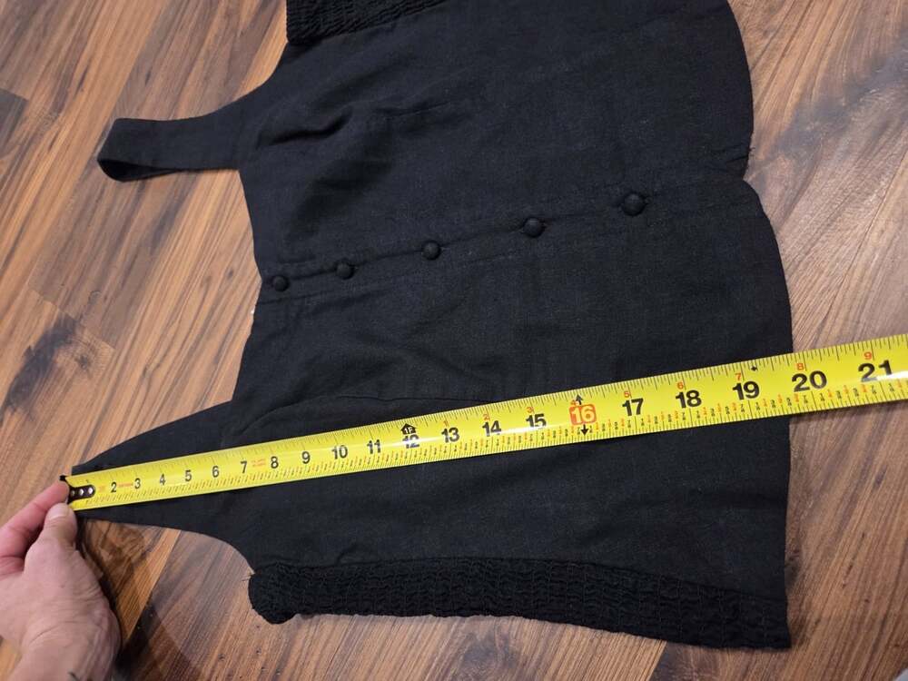 Old Navy Black Linen Blend Bodice Vest Tank Top Sz L Smocked Side Square Neck - Picture 5 of 9